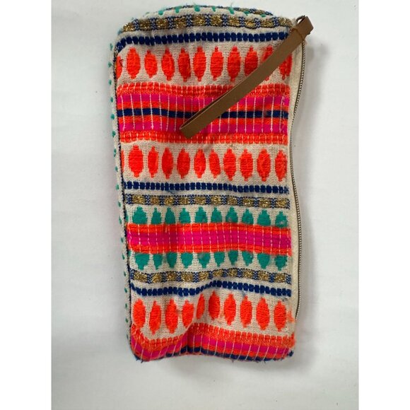 Handmade Tribal-Inspired Multicolor Cotton Canvas Clutch With Zipper & Leather S - Picture 10 of 16